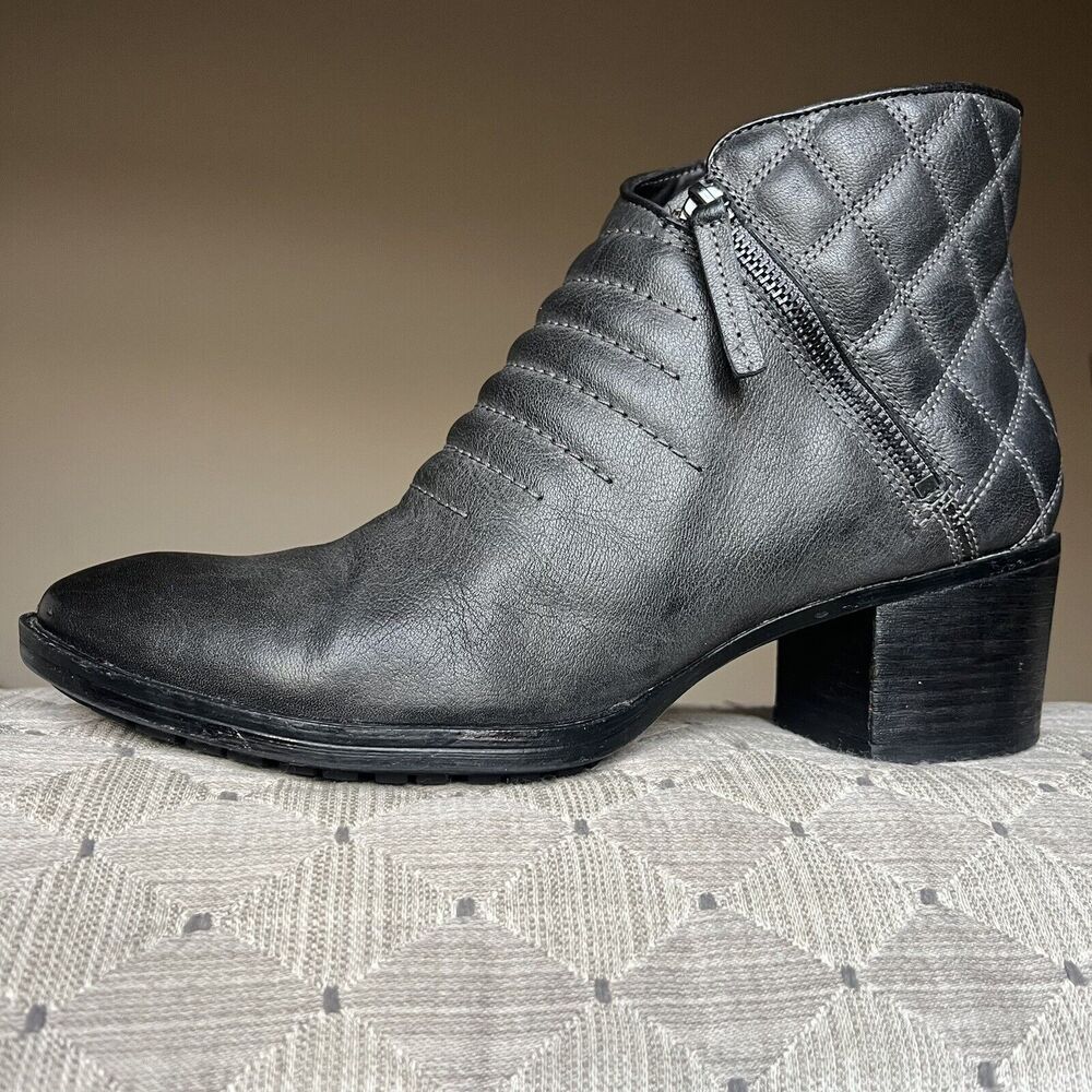 Clarks Narrative Movie Retro Black Leather Boot Women 10 M Side‎ Zip Block Heel